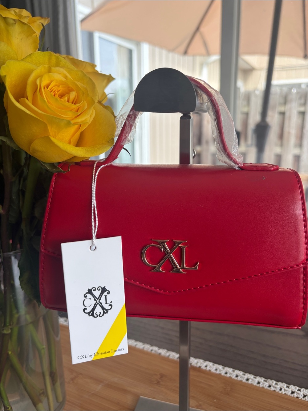 Christian Lacroix Red Mini Top-Handle Bag with Gold CXL Logo
